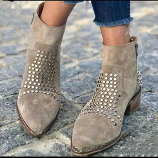 Stiefelette Damen Kaki mit Nieten