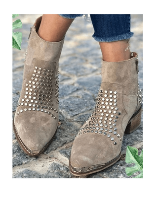 Stiefelette Damen Kaki mit Nieten in Kaki