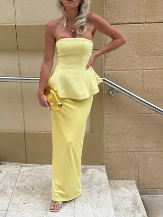 Strapless Maxi - Kleid mit Taillenschlitz - Cecile LavelleGelb