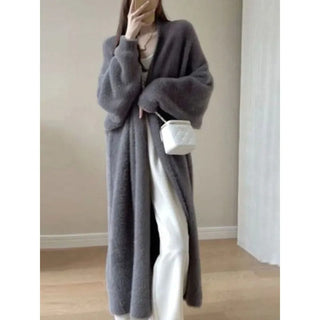 Strickjacke Damen Lang Offen in Grau