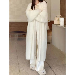 Strickjacke Damen Lang Offen in Weiß