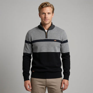Strickpullover Herren Quarter Zip Color Block - Cecile LavelleCreme