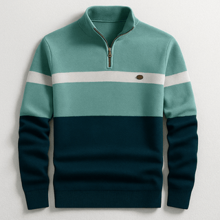 Strickpullover Herren Quarter Zip Color Block - Cecile LavelleSalbeigrün