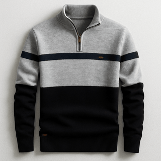 Strickpullover Herren Quarter Zip Color Block - Cecile LavelleGrau