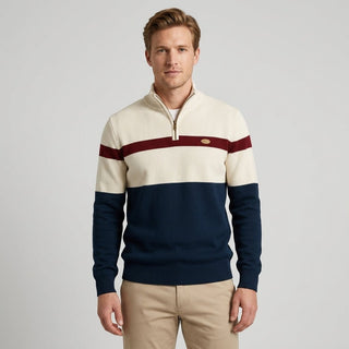 Strickpullover Herren Quarter Zip Color Block - Cecile LavelleCreme