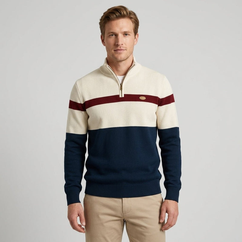 Strickpullover Herren Quarter Zip Color Block