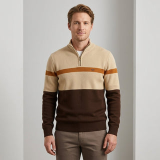 Strickpullover Herren Quarter Zip Color Block - Cecile LavelleCreme