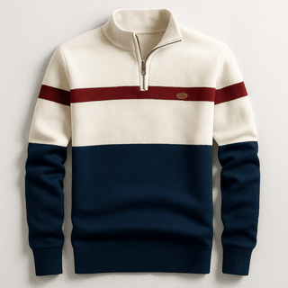 Strickpullover Herren Quarter Zip Color Block - Cecile LavelleCreme