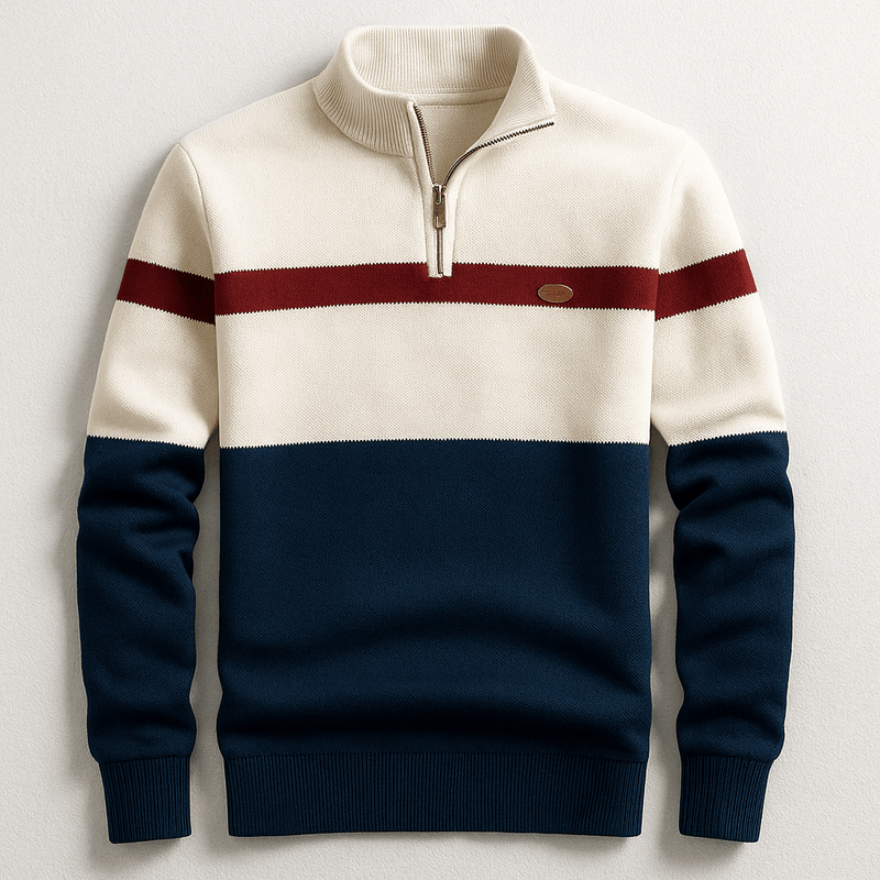 Strickpullover Herren Quarter Zip Color Block