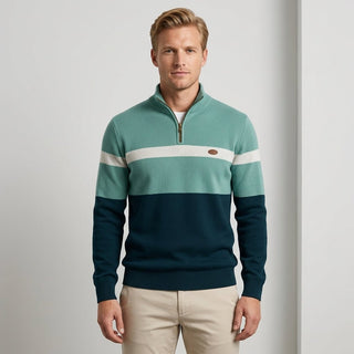 Strickpullover Herren Quarter Zip Color Block - Cecile LavelleCreme
