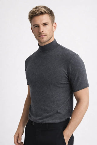 T-Shirt Herren Slim Fit Stehkragen - Cecile LavelleGrau