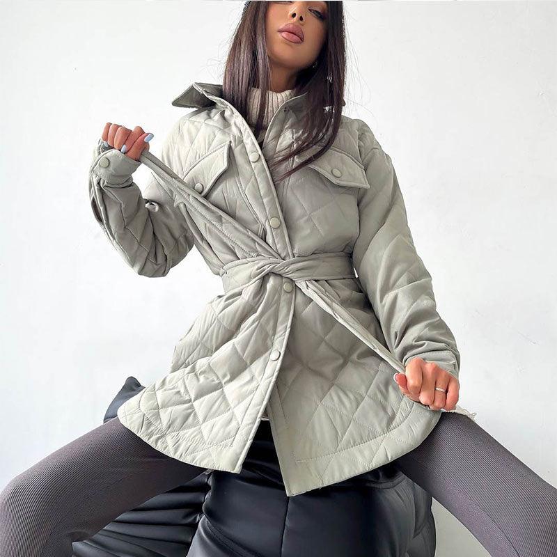 Adjustable Quilted Coat Women Modern