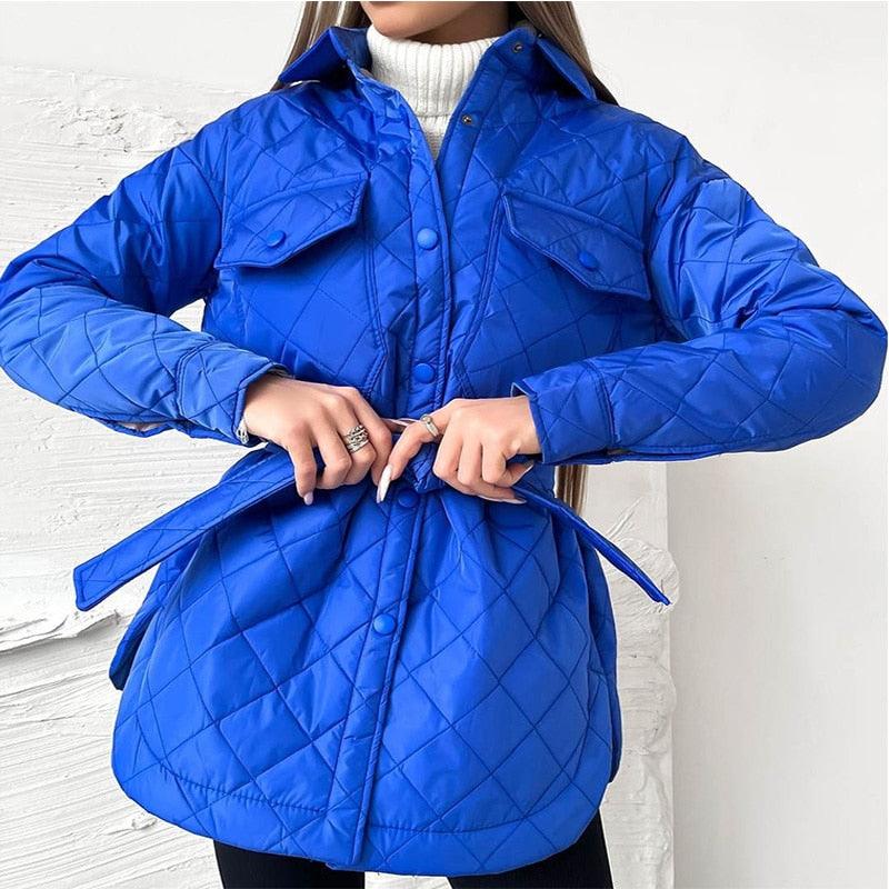 Adjustable Quilted Coat Women Modern