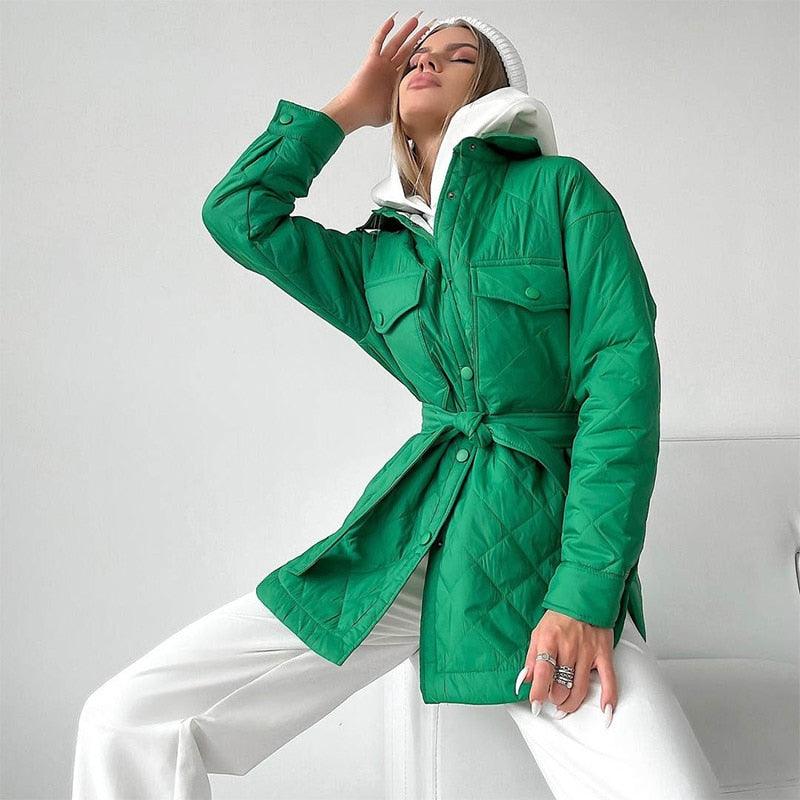 Adjustable Quilted Coat Women Modern