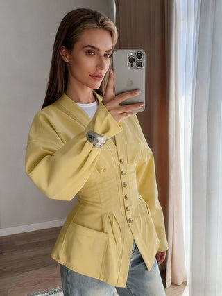 Taillierte Hemdbluse mit Knopfleiste Elegant - Cecile LavelleGelb