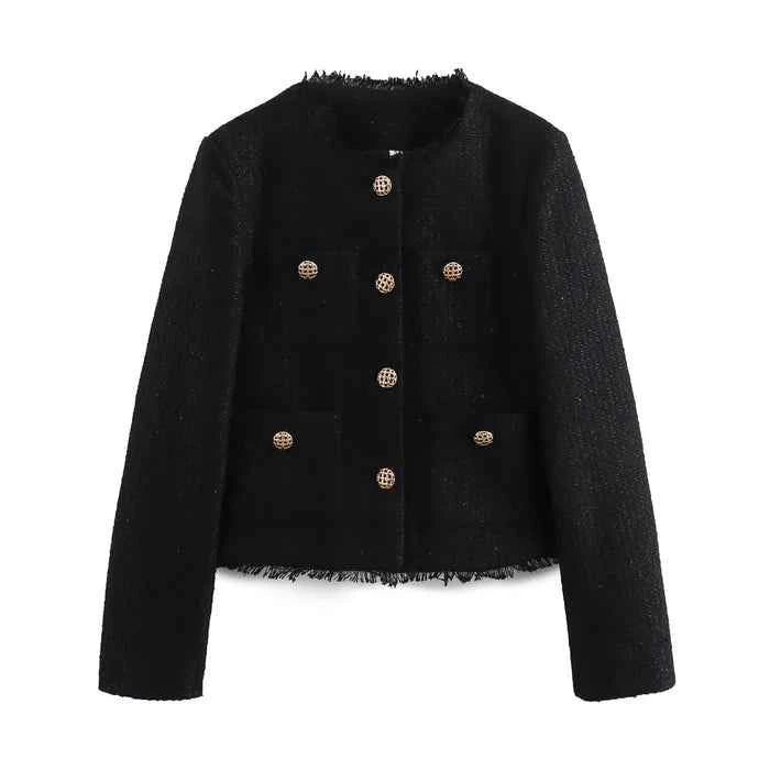 Fitted Bouclé Blazer with Gold Buttons