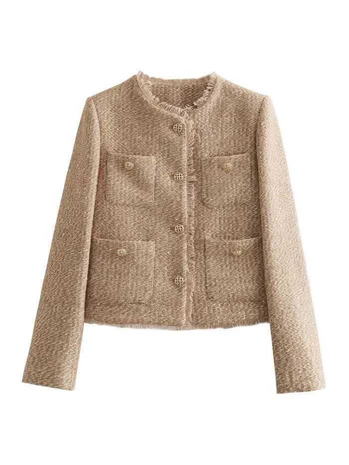 Fitted Bouclé Blazer with Gold Buttons