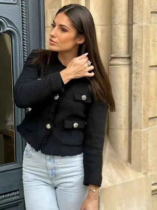 Taillierter Bouclé - Blazer mit Goldknöpfen - Cecile LavelleKhaki