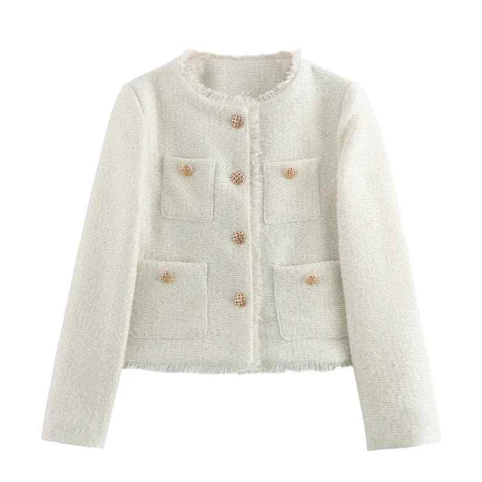 Fitted Bouclé Blazer with Gold Buttons