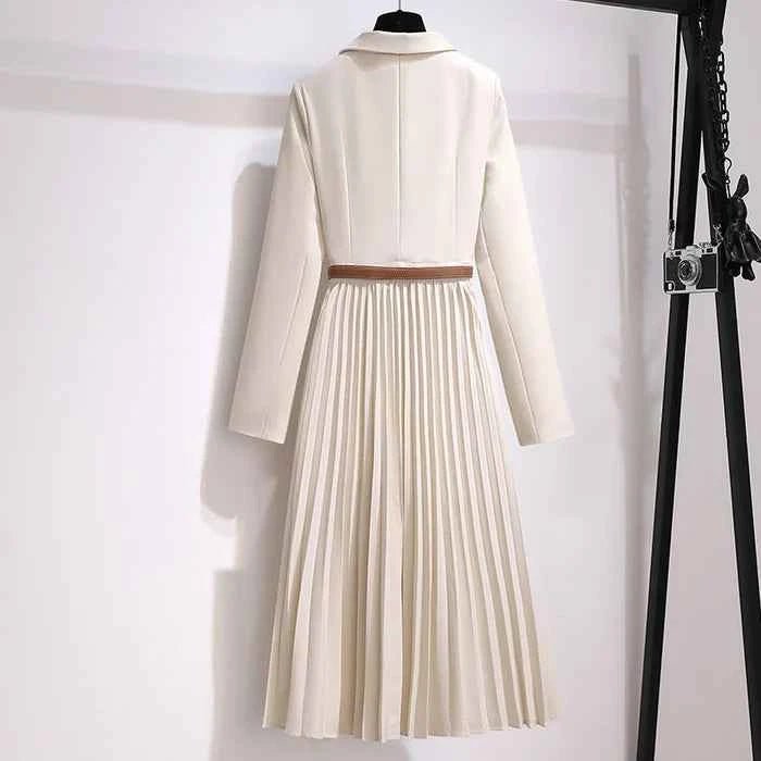 Fitted Pleated Blazer Midi Dress