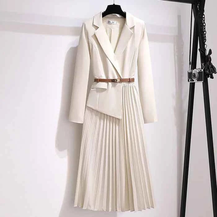 Fitted Pleated Blazer Midi Dress