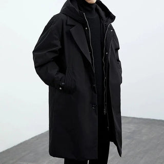 Trenchcoat Herren Lang Mit Kapuze in Schwarz