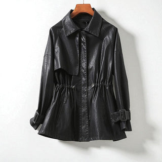 Übergangsjacke Damen aus Leder mit Taillenzug - Cecile LavelleSchwarz