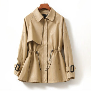 Übergangsjacke Damen aus Leder mit Taillenzug - Cecile LavelleBeige