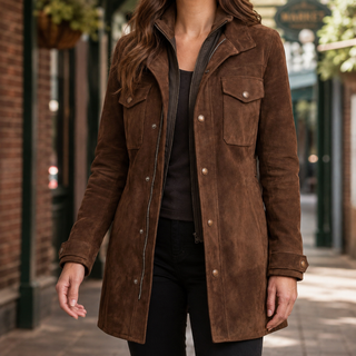 Übergangsjacke Damen Braun Lang in Braun