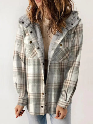 Übergangsjacke Damen Karomuster Mit Kapuze in Grau