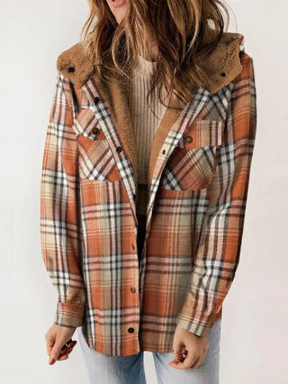 Übergangsjacke Damen Karomuster Mit Kapuze in Orange