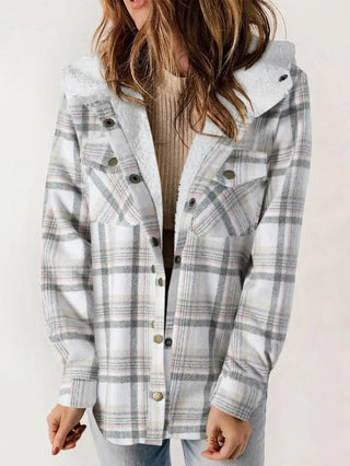 Übergangsjacke Damen Karomuster Mit Kapuze in Weiß