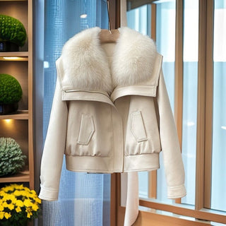 Übergangsjacke Damen Mit Fellkragen in Elfenbein