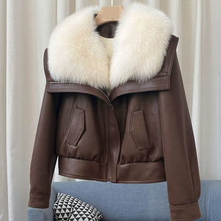 Übergangsjacke Damen Mit Fellkragen in Mocha