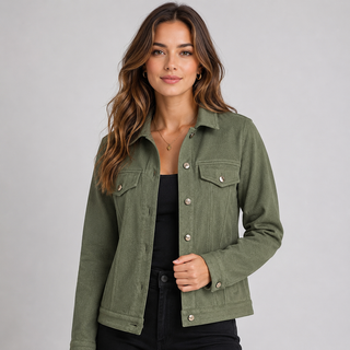 Übergangsjacke Damen mit Knopfleiste in Militärgrün