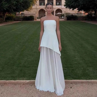 valentina – asymmetrisches abendkleid mit chiffon - schleppe & schlitz - Cecile LavelleWeiß