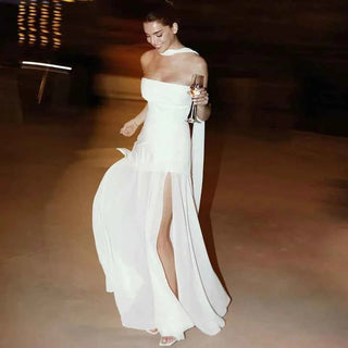 valentina – asymmetrisches abendkleid mit chiffon - schleppe & schlitz - Cecile LavelleWeiß