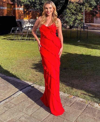 Valentina – Maxikleid mit Volants und Spaghettiträgern - Cecile LavelleRot