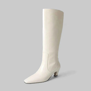 Valeria – Kniehohe Damenstiefel aus Echtleder mit Absatz und spitzem Schaft - Cecile LavelleWeiß