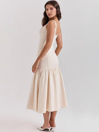 vivienne – elegantes midikleid mit trägern & ausgestelltem volantrock - Cecile LavelleWeiß