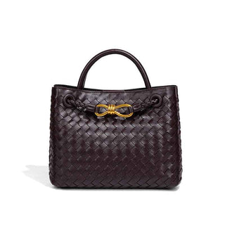 vivienne – geflochtene shopper bag mit gold - detail & strukturgriff - Cecile LavelleWeinrot