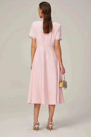 vivienne – midi kleid mit strassdetails & schleifenbesatz - Cecile LavelleRosa