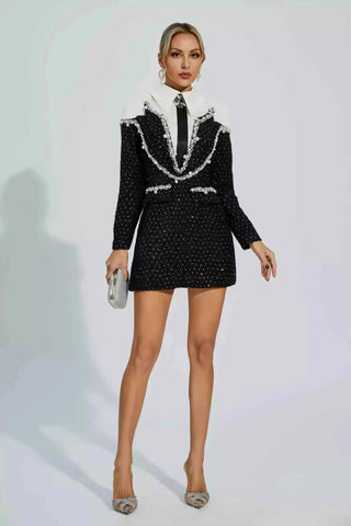 Vivienne – tailliertes Bouclé - Minikleid mit Perlenbesatz und Kragen im Blazerstil - Cecile LavelleSchwarz