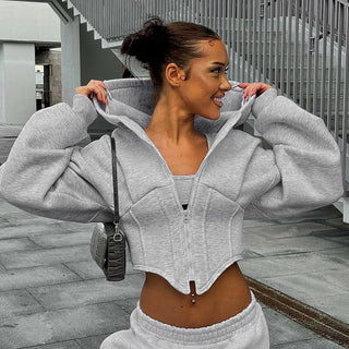Vixen – Sculpted Zip - Up Hoodie im Athleisure - Look - Cecile LavelleGrau