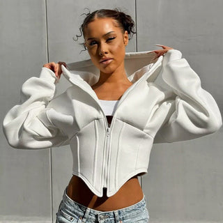 Vixen – Sculpted Zip - Up Hoodie im Athleisure - Look - Cecile LavelleWeiss