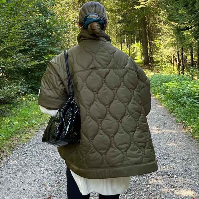 Oversized Quilted Jacket with Stand-Up Collar