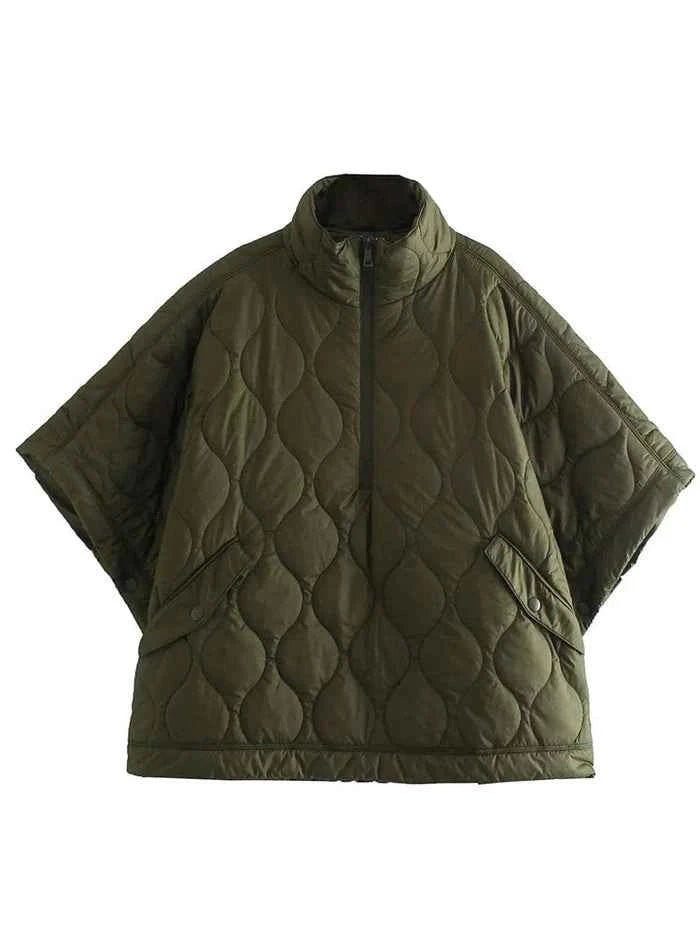 Oversized Quilted Jacket with Stand-Up Collar