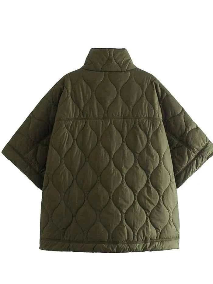 Oversized Quilted Jacket with Stand-Up Collar