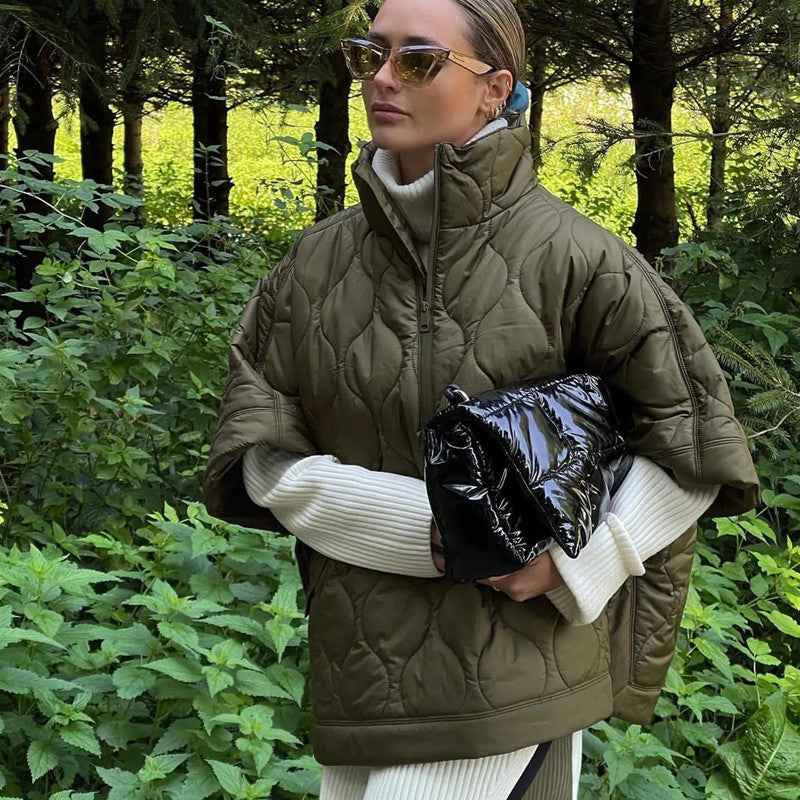 Oversized Quilted Jacket with Stand-Up Collar