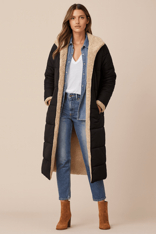 Wendemantel Damen Lang in Schwarz